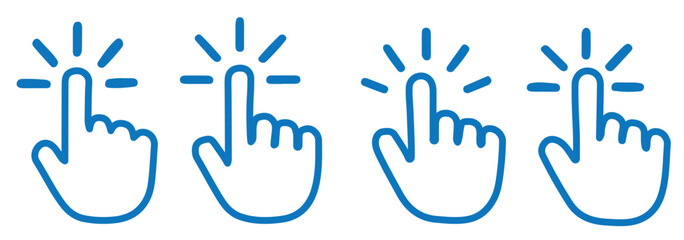 Blue mouse cursor and hand icons with click isolated