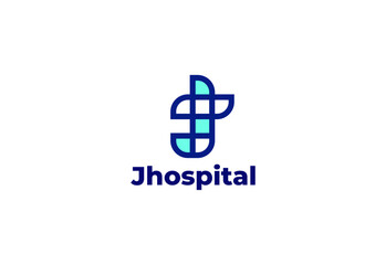 Fototapeta premium Logo letter J with symbol medical plus, Creative template for hospital and healthcare.
