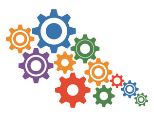 Collection of Colorful Interlocking Gears and Cogs for Technology and Business Concepts 