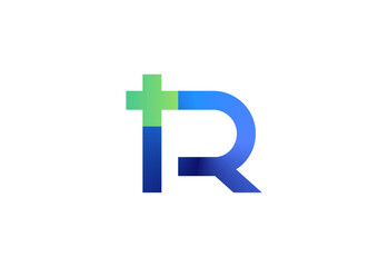 Logo letter R with symbol medical plus, Creative template for hospital and healthcare.