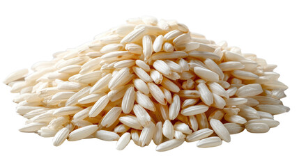 Obraz premium Pile of Rice Grains: A close-up, studio shot unveils a pile of fresh, uncooked rice grains, revealing their natural texture, delicate forms and capturing the essence of this fundamental food.