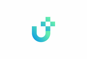Logo letter U with symbol medical plus, Creative template for hospital and healthcare.