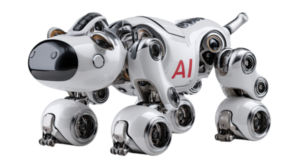 Robotic Companion: An advanced robotic dog with a sleek, futuristic design, showcasing intricate mechanical detail and innovative artificial intelligence. 