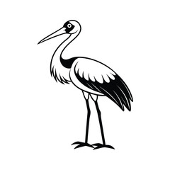 Elegant line art depiction of a stork standing tall with its distinctive long legs