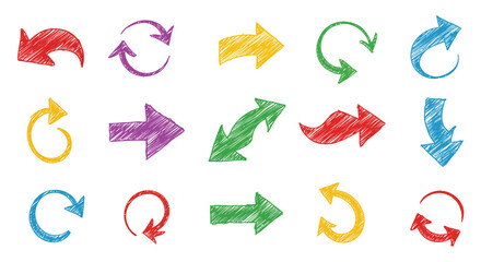 Hand Drawn Colorful Arrows Set for Direction Navigation and Visual Communication