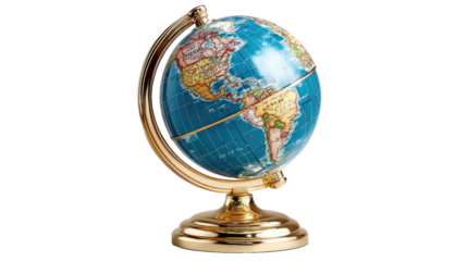 Globus Representation: A detailed globe model of Earth rests on a elegant metal stand, showcasing the planet's continents and oceans, evoking a sense of global exploration and knowledge.