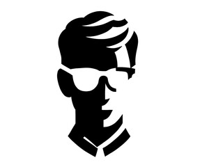 Front view silhouette of a man wearing glasses, vector illustration

