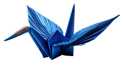 Origami Crane of Elegance: An exquisitely crafted origami crane, its intricate folds and vibrant hues of blue, showcasing the delicate art form in its purest form.