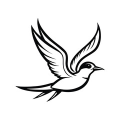 Elegant line art illustration of a tern bird gracefully gliding over calm water
