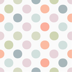 A vector pattern of playful polka dots in pastel colors like peach, lavender, and mint green, with a watercolor effect, suitable for kids' products.