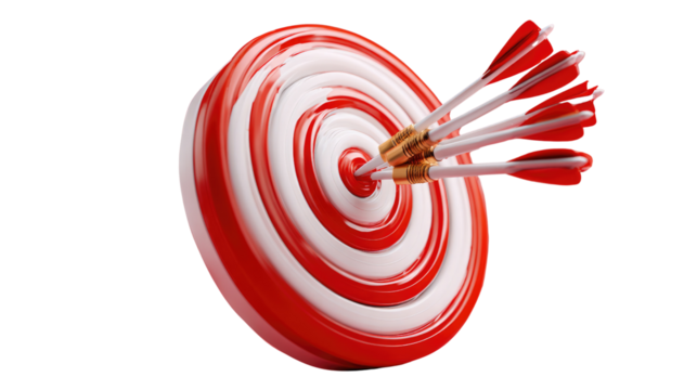Target Bullseye: Arrows accurately hit the bullseye, emphasizing focus and precision. Representing the essence of goal achievement, targeting, and accomplishment. 