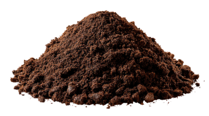 Pile of Coffee Grounds: A close-up view showcases a rich pile of freshly ground coffee, perfect for the early morning brew. 