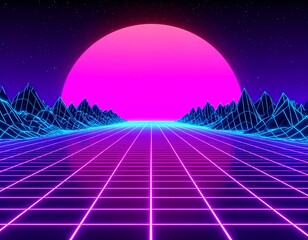 Retro Synthwave Grid with Neon Horizon Glow