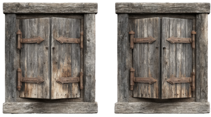 Two weathered wooden double doors