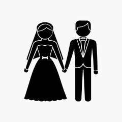 Wedding Couple Bride Groom Ceremony Love Silhouette Vector Illustration