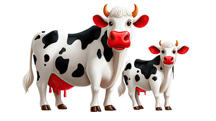 Obraz premium Dairy Delight: A captivating illustration captures a serene moment featuring a mother cow and her calf, embodying the essence of pastoral charm. 