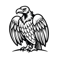 Elegant line art illustration of a vulture with its wings neatly folded presented on a white background