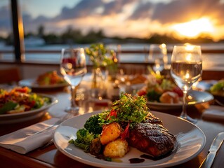 lunch about to be served aboard a yacht outside barbeque party luxurt sailboat cruise ship vacation food breakfast on suite balcony table in room service seafood platter mediterranean restaurant