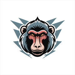 Angry Baboon Head Vector Illustration,Wild Baboon Mascot Head Design,Cartoon Baboon Face Logo Template,Fierce Baboon Animal Head Artwork,Detailed Baboon Head Vector Drawing,Baboon Head Esports Logo