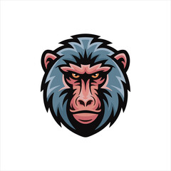Fototapeta premium Angry Baboon Head Vector Illustration,Wild Baboon Mascot Head Design,Cartoon Baboon Face Logo Template,Fierce Baboon Animal Head Artwork,Detailed Baboon Head Vector Drawing,Baboon Head Esports Logo
