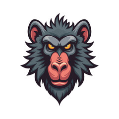 Angry Baboon Head Vector Illustration,Wild Baboon Mascot Head Design,Cartoon Baboon Face Logo Template,Fierce Baboon Animal Head Artwork,Detailed Baboon Head Vector Drawing,Baboon Head Esports Logo