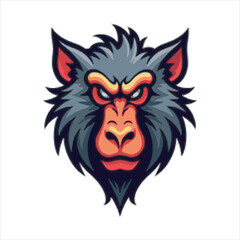 Angry Baboon Head Vector Illustration,Wild Baboon Mascot Head Design,Cartoon Baboon Face Logo Template,Fierce Baboon Animal Head Artwork,Detailed Baboon Head Vector Drawing,Baboon Head Esports Logo