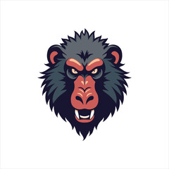 Angry Baboon Head Vector Illustration,Wild Baboon Mascot Head Design,Cartoon Baboon Face Logo Template,Fierce Baboon Animal Head Artwork,Detailed Baboon Head Vector Drawing,Baboon Head Esports Logo