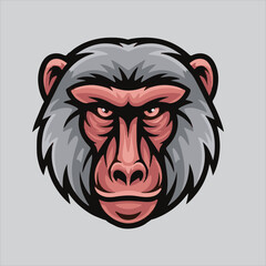 Angry Baboon Head Vector Illustration,Wild Baboon Mascot Head Design,Cartoon Baboon Face Logo Template,Fierce Baboon Animal Head Artwork,Detailed Baboon Head Vector Drawing,Baboon Head Esports Logo