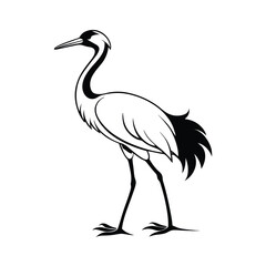 Elegant line art illustration of a whooping crane in mid stride on a white background