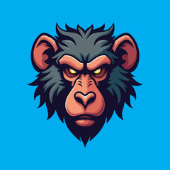 Angry Baboon Head Vector Illustration,Wild Baboon Mascot Head Design,Cartoon Baboon Face Logo Template,Fierce Baboon Animal Head Artwork,Detailed Baboon Head Vector Drawing,Baboon Head Esports Logo
