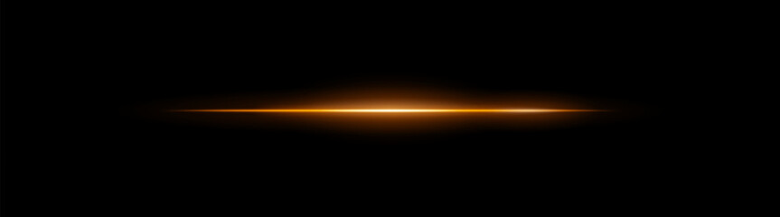 Narrow beam. Thin glowing horizontal stripe with smooth fade on black background. Suitable for digital design, laser, and motion visuals.