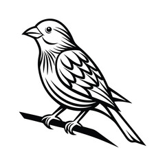 Obraz premium Detailed line art illustration of a yellowhammer bird perched gracefully on a tree branch against a clean white background