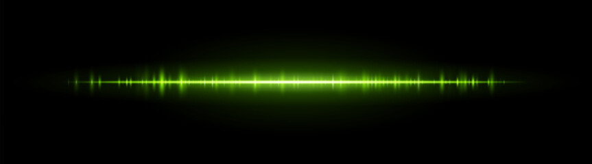 Waveform stripe. Clean glowing line with smooth frequency pattern and center light burst. Suitable for audio visuals, spectrum or tech UI.