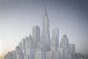 Fototapeta premium Modern city skyline with sharp architectural lines and a sense of urban grandeur, perfect for business and development themes.