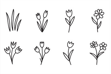 Set of 8 Tulip and Flower Icons for Outdoor, Gardening, and Nature Apps