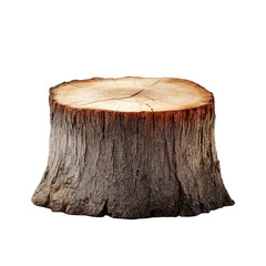 A tree stump, light wood top, dark bark base, isolated on black
