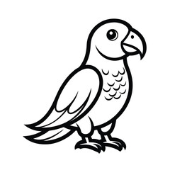 Elegant line art depicting an african grey parrot standing proudly with detailed feathering
