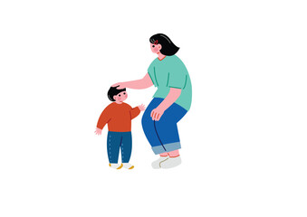 小さな男の子の頭を撫でる女性