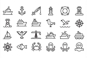 30 Ocean and Maritime Icons for Seafaring, Navigation, and Adventure Apps