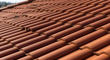 A close-up on the textures of a terracotta rooftop tile arrangement radiating warmth and rustic