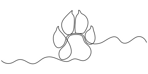 Continuous one line drawing of a animal paw pad, One line drawing of a dog paw print in minimalist vector outline style, isolated on white background.  © SHANTO