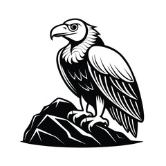 Striking line art depicting an andean condor perched gracefully on a rocky cliffside