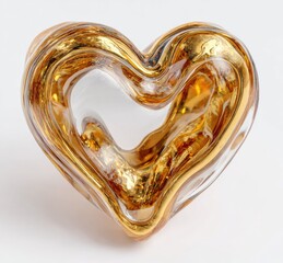 Gold-leafed glass heart sculpture; swirling, abstract design