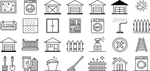Assorted Home and Garden Icon Set in Black and White Outline Style for Web Design Projects and Applications