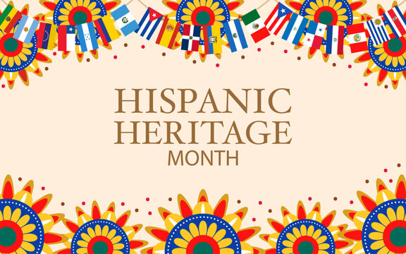Hispanic Heritage Month Celebration. Colorful flags and sunflower pattern vector illustration