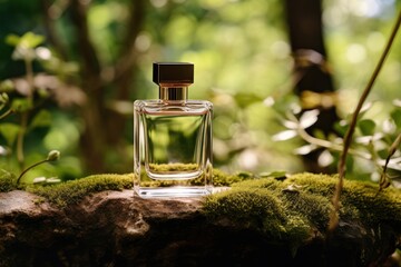 Perfume bottle product forest day tranquility.