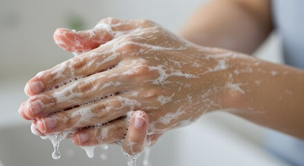 Fototapeta premium Hands washing with soap and water