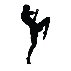 Silhouette vector of a Muay Thai fighter in an aggressive and dynamic kneeling stance