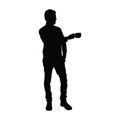 Silhouette of A Casual Man Offers a Cup of Coffee