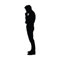 Silhouette of A Thoughtful Man Poses with His Hand on His Chin